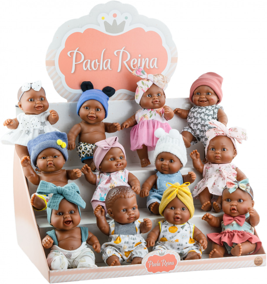 Куклы-пупсы, 22 см, мулаты, 12 шт в дисплее Paola Reina